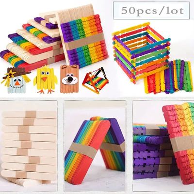 50Pcs Wooden Popsicle Sticks Natural Wood Ice Cream Sticks C
