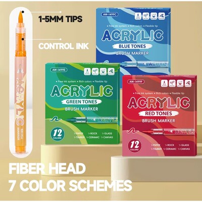 12 Colors Acrylic Markers Soft Pen Tip Contain 2 Pcs Erasabl