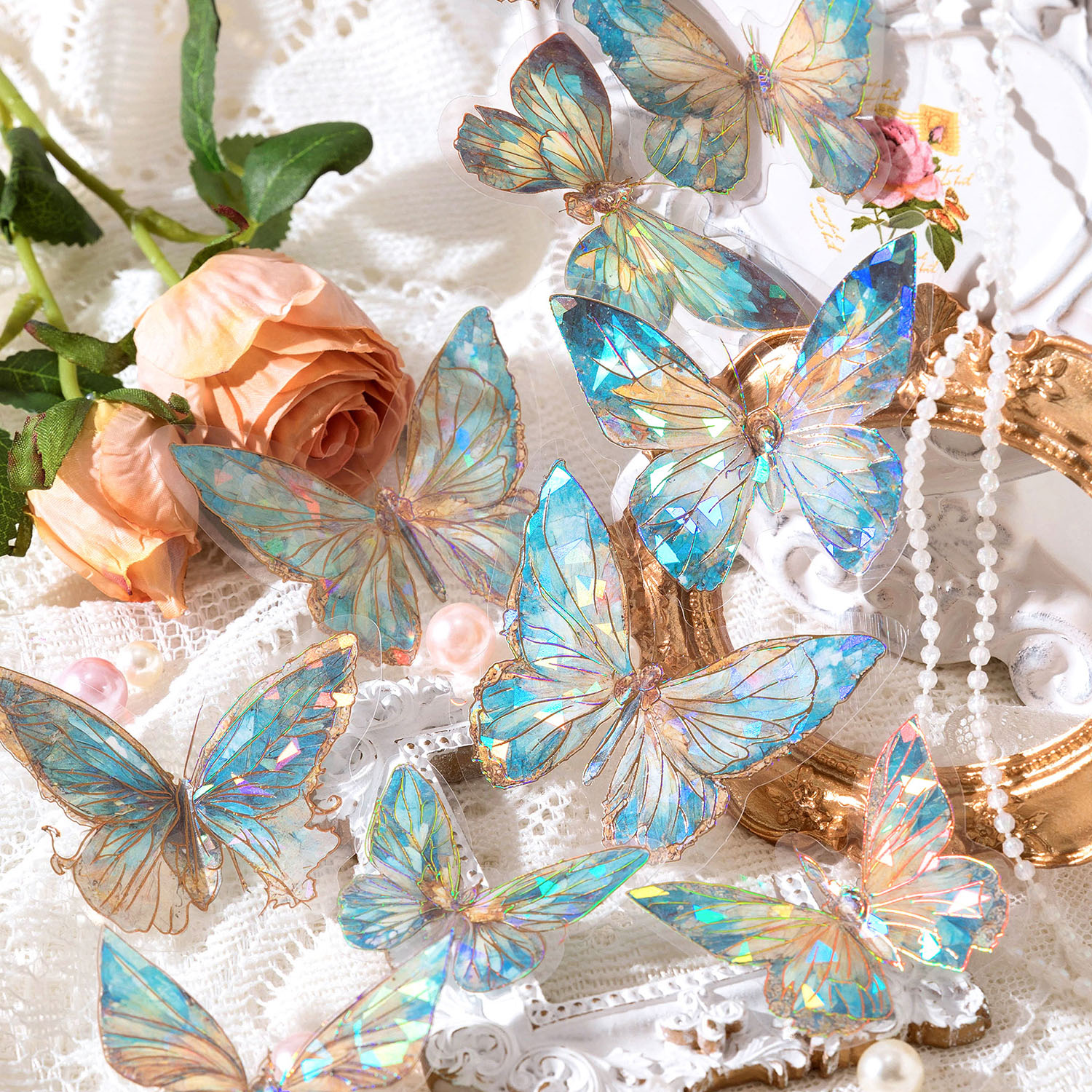 20pcs Ice Crystal Laser Butterfly Decorative PET Stickers Re
