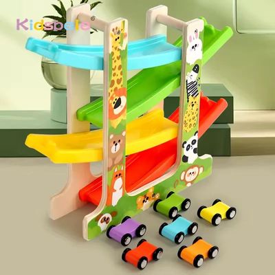 Kids Four-layer Wooden Gliders  Montessori Inertia Track Car