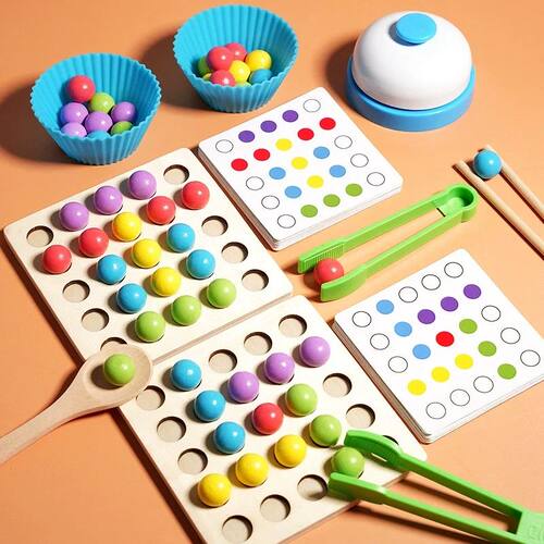 Wooden Clip Beads Toy Montessori Fine Motor Training Color S