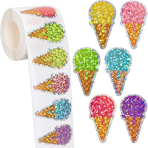 100-500 Pcs Summer Ice Cream Stickers Roll Holographic Ice C