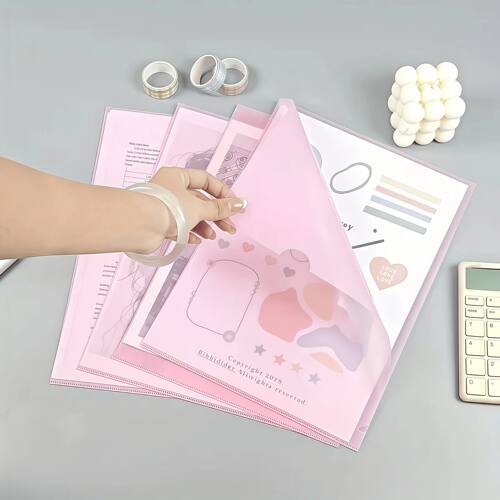 4pcs A4 Transparent L-Shaped File Folders, Single-Page Holde