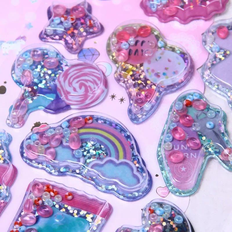1Pc Cute Cartoon Scented 3D Quicksand Sticker Fun Kids Glitt