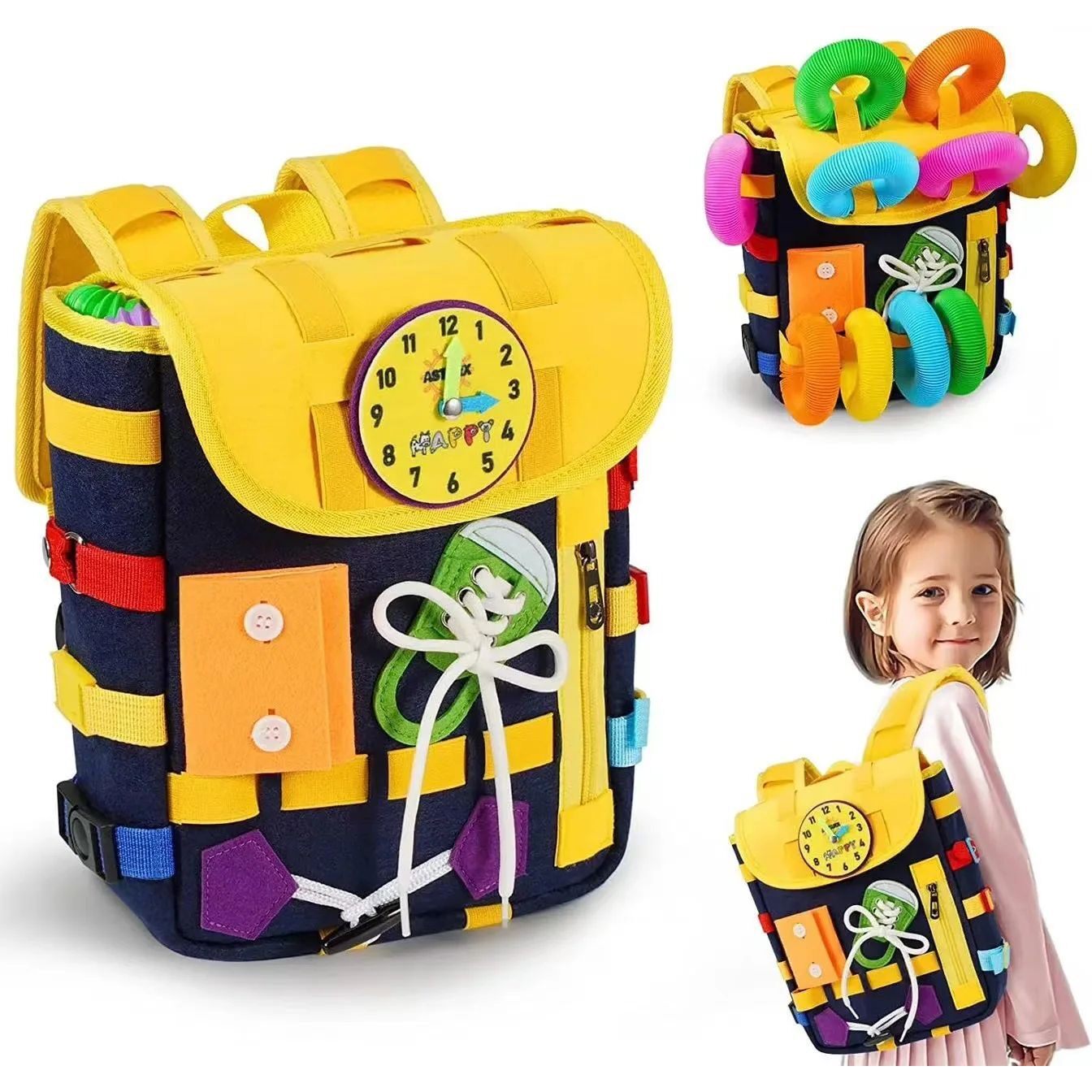 Kid Montessori Busy Board Bag with Buckles Learning Develop