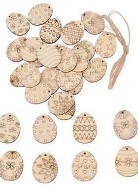 25Pcs Wooden Egg Easter Confetti Rabbit Hollowed Craft Hangi