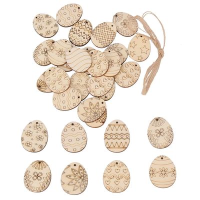 25Pcs Wooden Egg Easter Confetti Rabbit Hollowed Craft Hangi