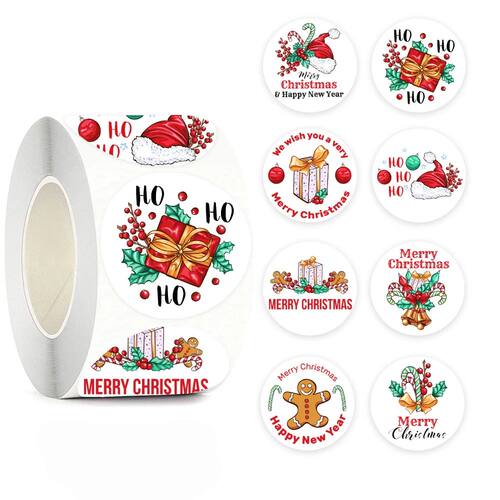 100-500pcs Merry Christmas Sticker , Round Adhesive Decorati