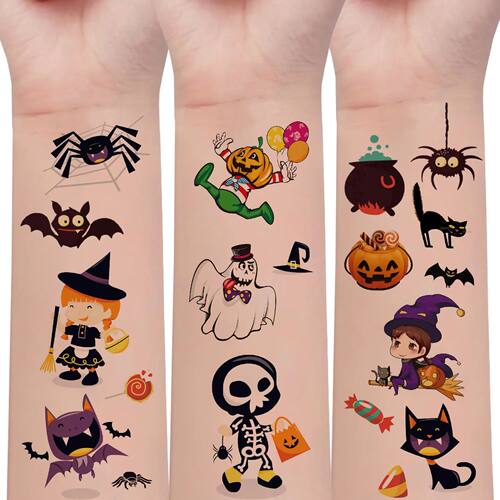 Temporary Tattoo Stickers, 10 Sheets, Halloween Cartoon Desi