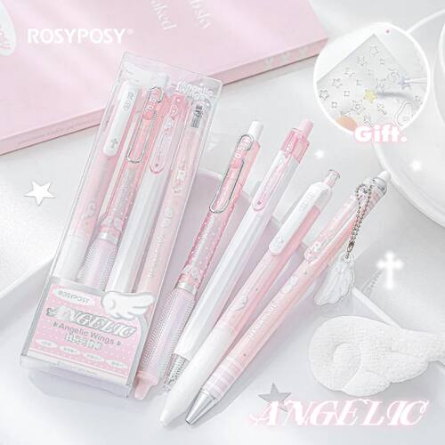 4pcs/set Pearl Angel Gel Pen Set Cute Exam Pens with Wing De