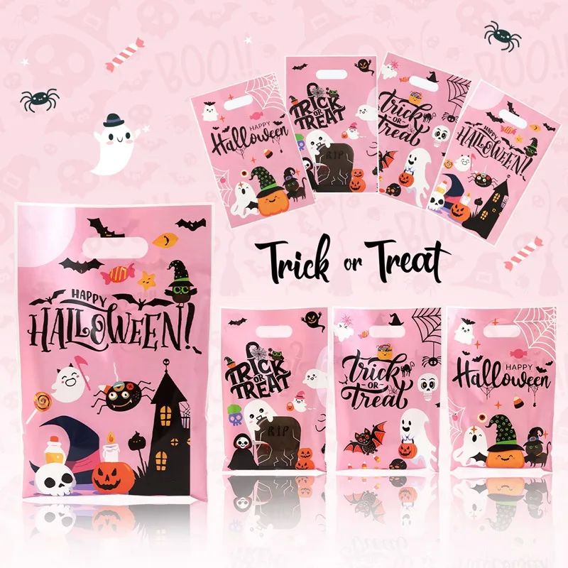 10/20/50pcs Pink Halloween Pumpkin Candy Bag Ghost Trick or