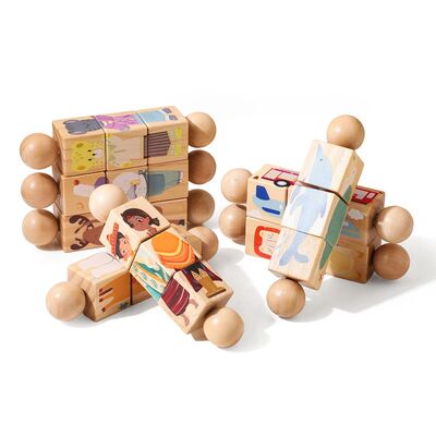 2PC Baby Wooden Rotating Jigsaw Puzzle Hand bell Toy Montess