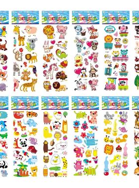 12 Sheets/Pack Kids Stickers 3D Puffy Bulk Cartoon Zoo Anima