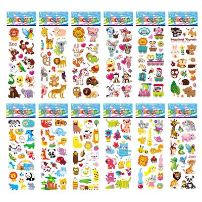 12 Sheets/Pack Kids Stickers 3D Puffy Bulk Cartoon Zoo Anima