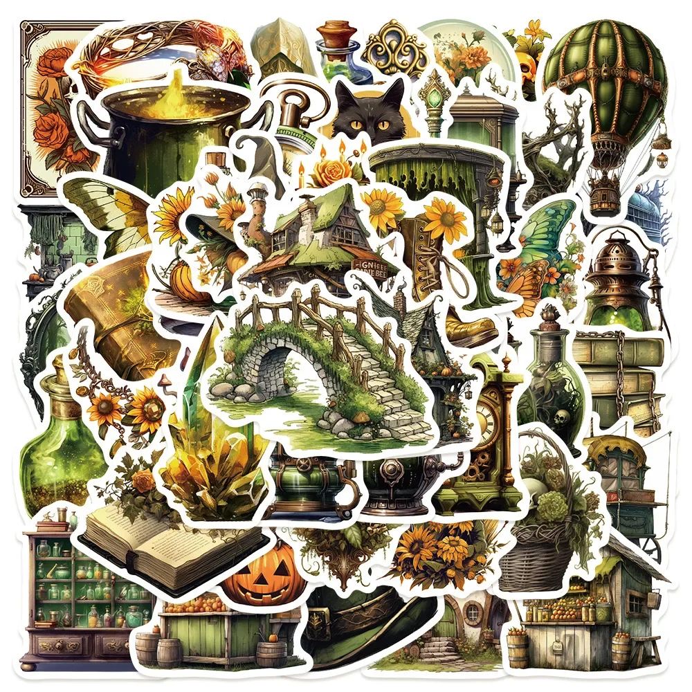 50pcs Retro Gothic Magic World Witch Graffiti Stickers Vinta