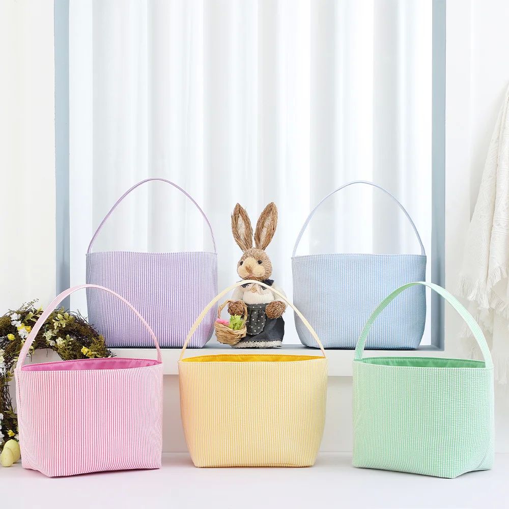 Seersucker Easter Basket Halloween Stripped Bucket Kids Boys