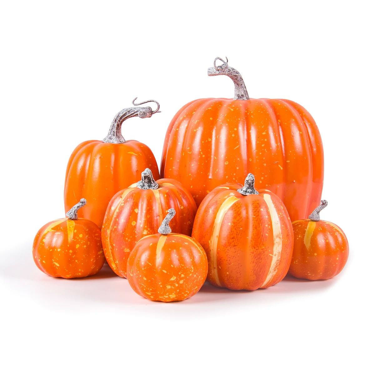 7pcs Halloween Artificial Pumpk Set Assorted Sizes Fake Simu