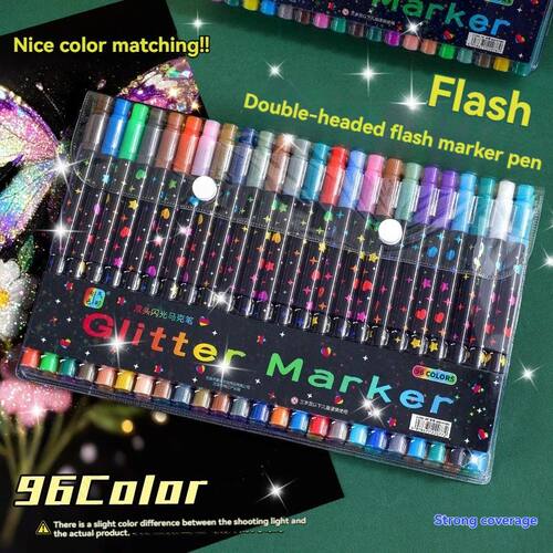 24/48/72/96 Colors Dual Brush Tip Glitter Art Markers Metall