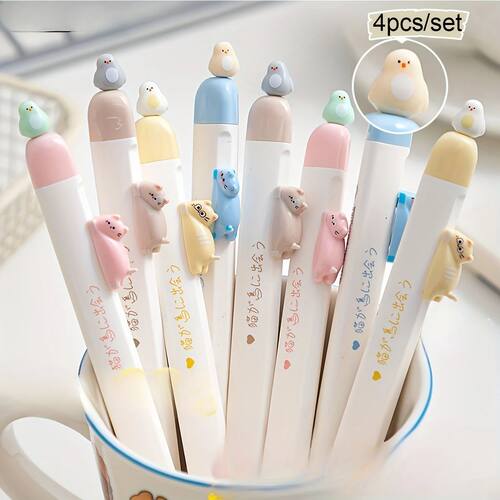 4-Pack Fun Magnetic Bird Cat Gel Pens, Retractable Press Pen
