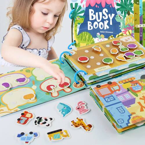Dinosaur Fruit-Themed Busybook Quiet Book, with 5 Major Them