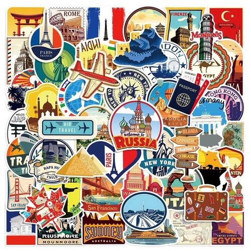 50PCS Mix World Famous Travel City Landmark Stickers Waterpr