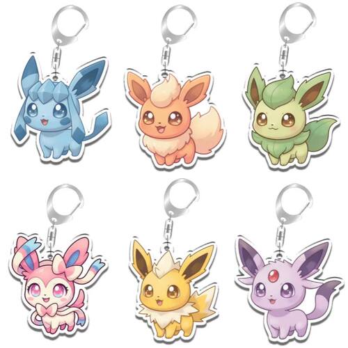 Keychain for Pokemon Eevee Vaporeon Espeon Flareon Anime Gam