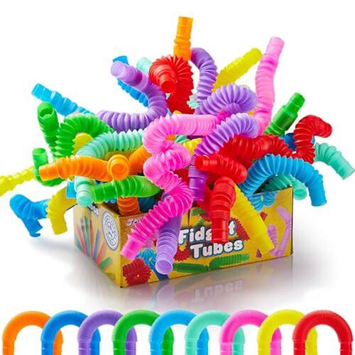 10/30/50PCS Rainbow Pop Tubes Sensory Toy Stress Relief Tele