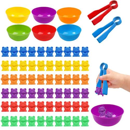 Counting Bears Matching Games Color Sorting Bowls Tweezers P
