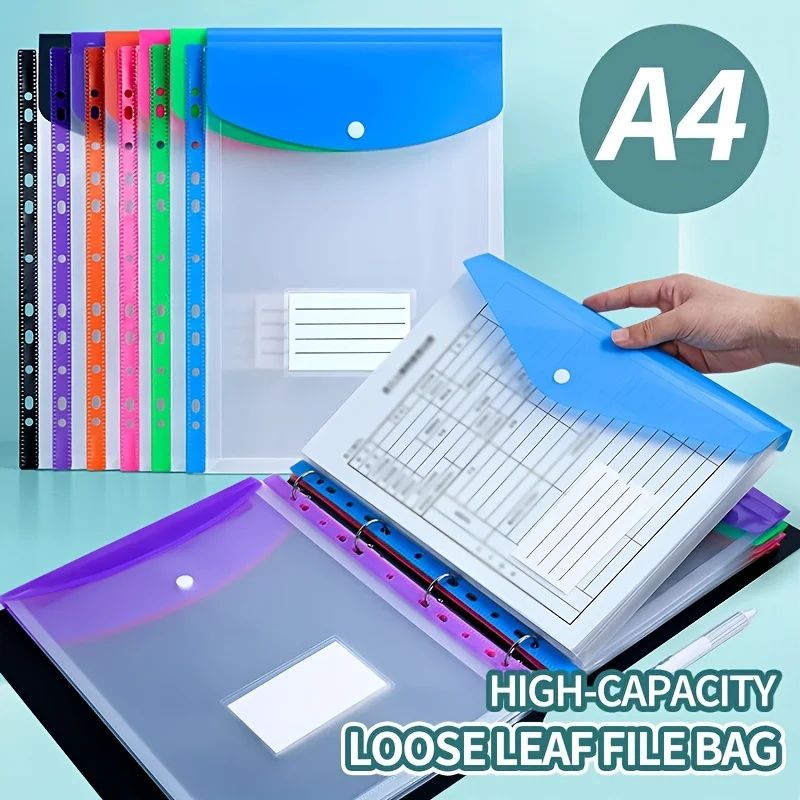 A4 High-Capacity Loose Leaf File Bags with 11-Hole Binder Ri