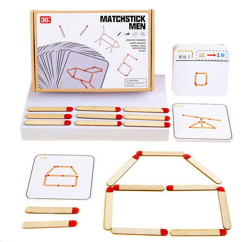 Montessori Matches Puzzles Game Wooden Toys DIY Math Geometr
