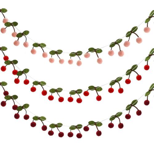 Handmade Cherry Felt Balls Garlands String Wall Decoration f