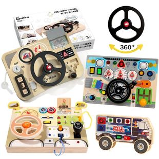 Wheel Busy Light Wooden Car Steering Toys Montessori Board