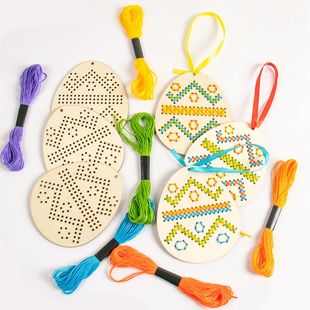 Easter Egg Bunny Wood Chips Toys DIY Wooden Cross Stitch Cra