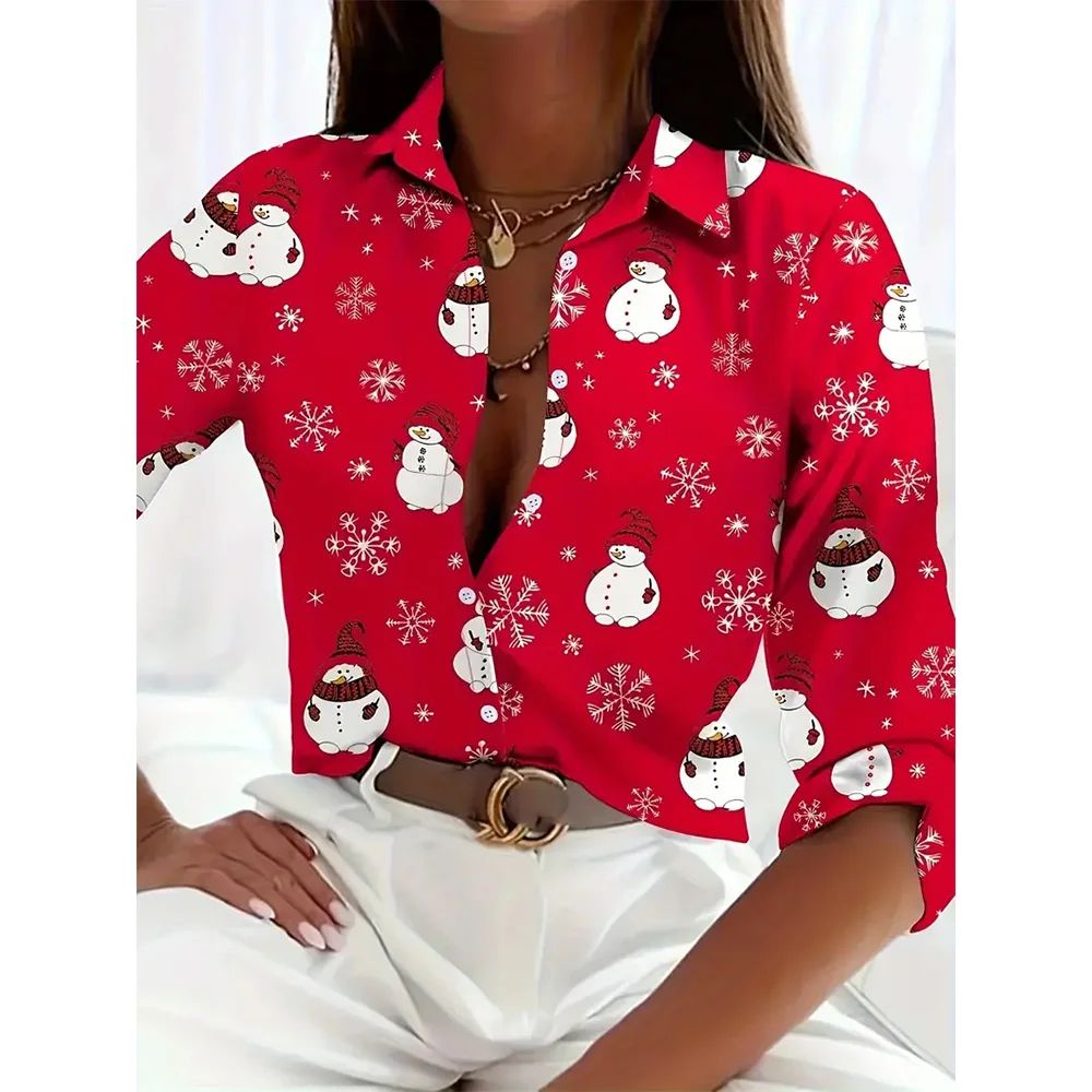 Women's 2024 New 3d Christmas Printed Long Sleeve Shirts Ele