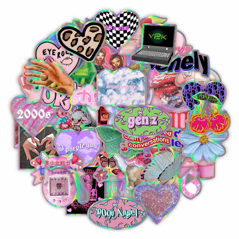 50PCS Vintage Laser Leopard Love Stickers Aesthetic Y2k Moto