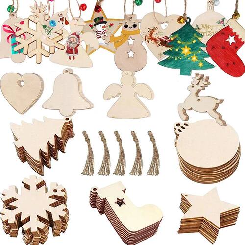 10Pcs Wooden Christmas Ornaments Unfinished Wood Slices with