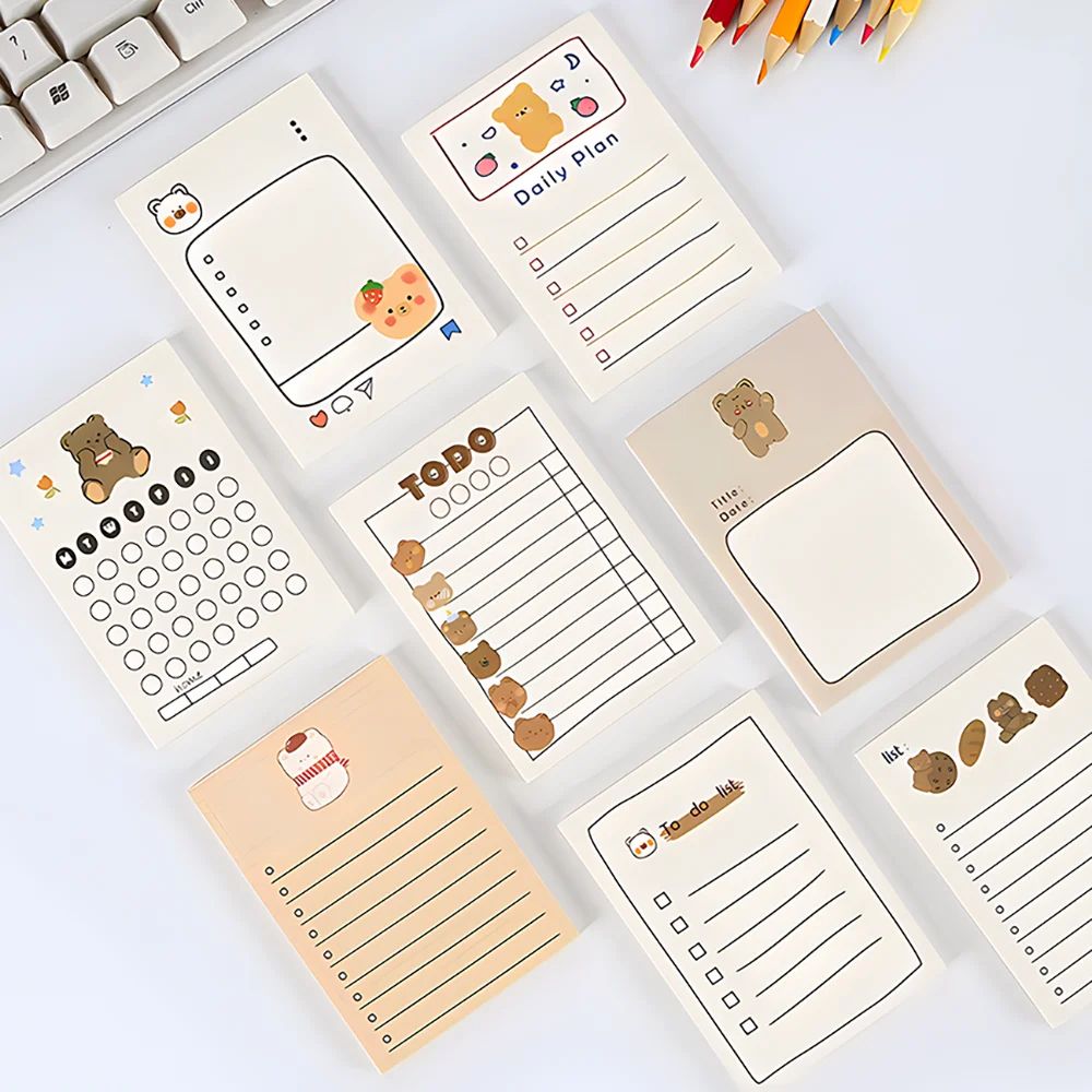 Korean Bear Fruit Non-sticky Notes Lined Memo Pads Cute Chec