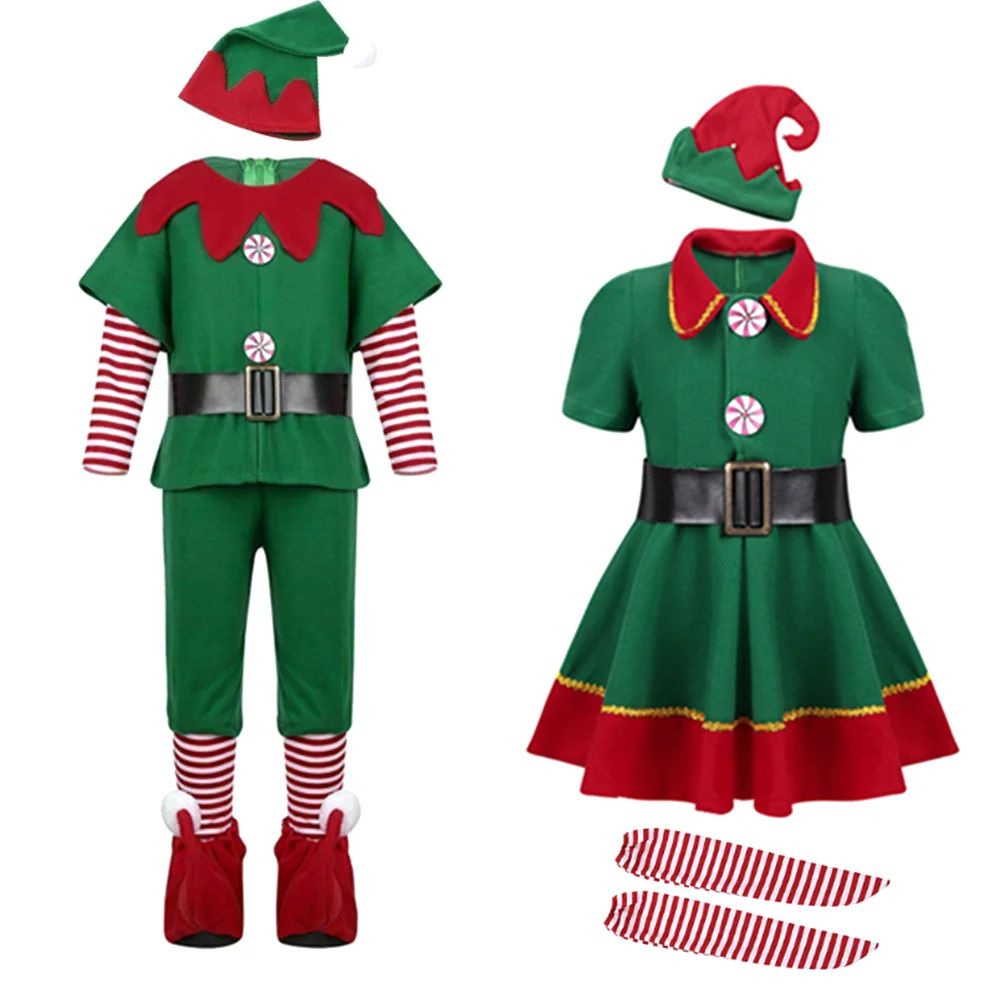 Christmas Santa Claus Costume Green Elf Cosplay Family Carni