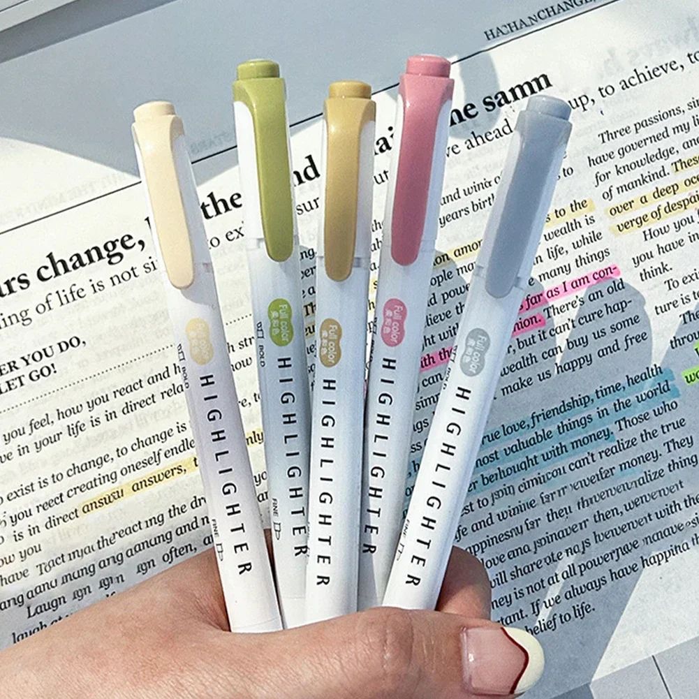 5pcs Pastel Highlighters Colors Dual Tip Fluorescent Hook Pe