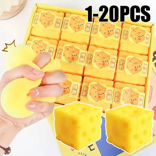 Yellow Cheese Squeeze Toy Soft Rubber Novelty Stress Ball Bo