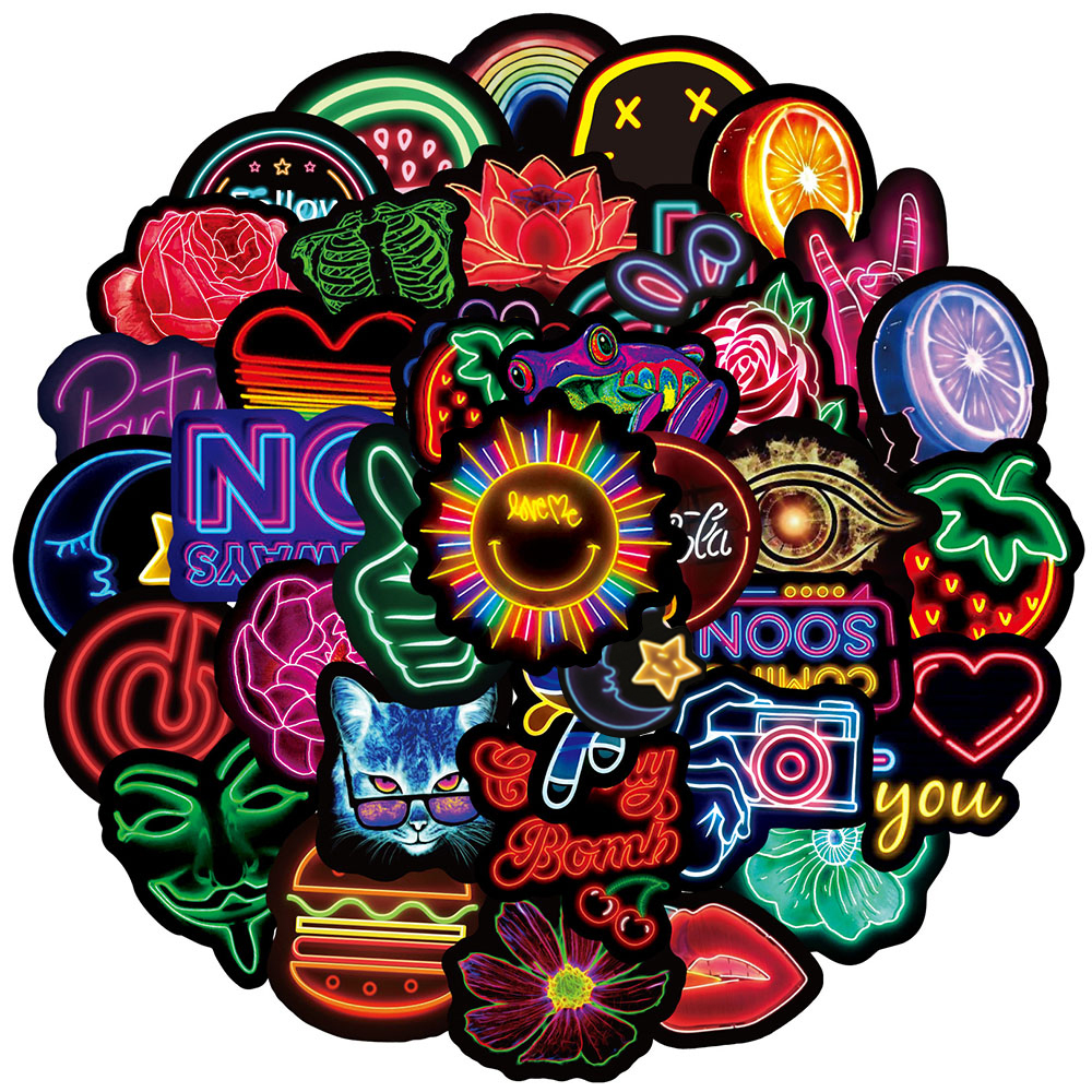 50/100PCS Neon Light Graffiti Stickers Decal Laptop Guitar M