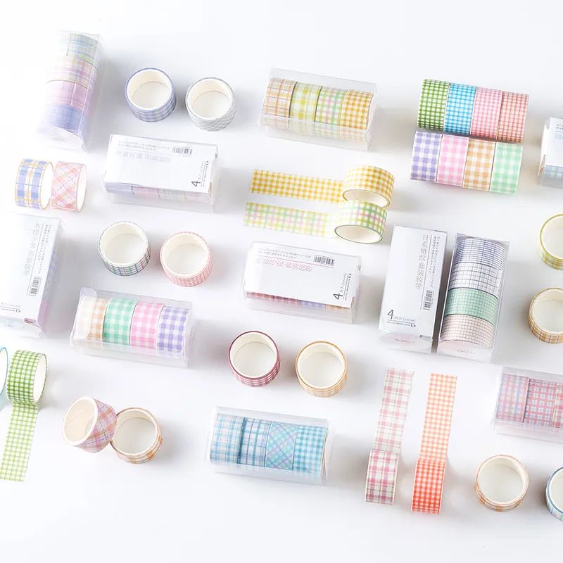 4Rolls Grid Washi Tape Set Cute Masking Tape Cinta Adhesiva