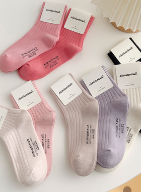 浙江诸暨粉色袜子女款春秋夏季纯棉ins潮运动白色短袜秋冬中筒袜