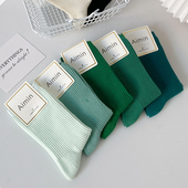 袜子女中筒春秋款 纯棉绿色ins潮日系可爱长袜2021新款 秋冬堆堆袜