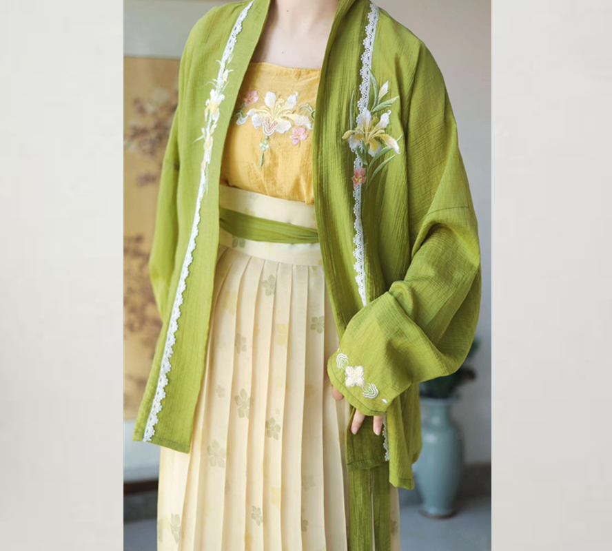 悠溪谷原创汉服女芷巧宋制刺绣开背飞机袖印花百褶裙清新日常春夏