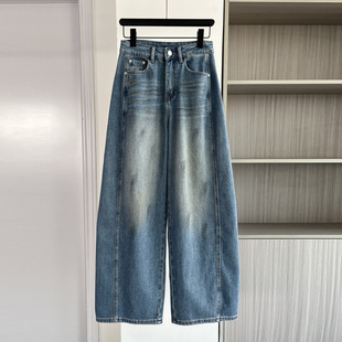 法式小众直筒牛仔裤女2026春季新款时尚宽松百搭脏脏休闲阔腿长裤