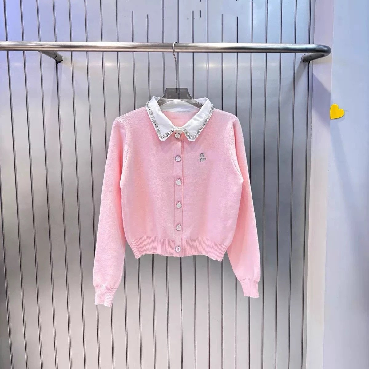 甜美风翻领针织开衫女长袖粉色百搭显瘦减龄毛衣上衣