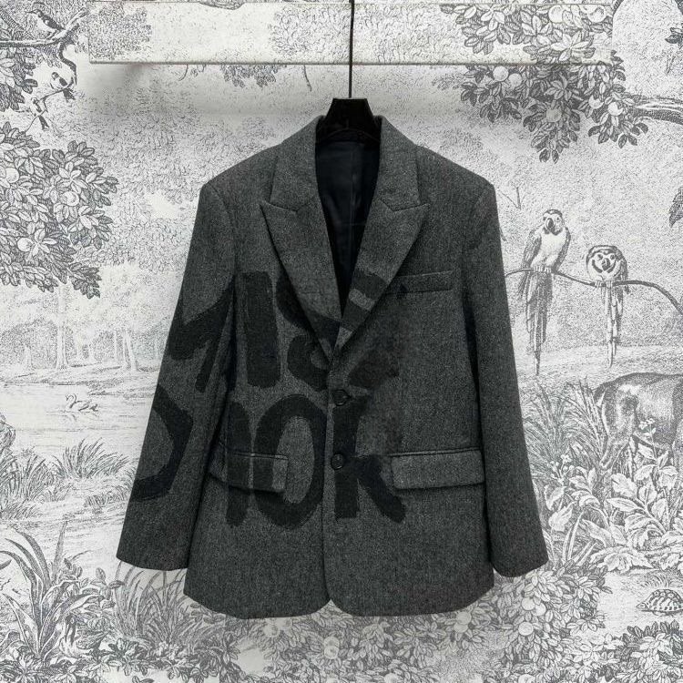 老钱风灰色毛呢西装外套女翻领双排扣宽松通勤职场穿搭上衣