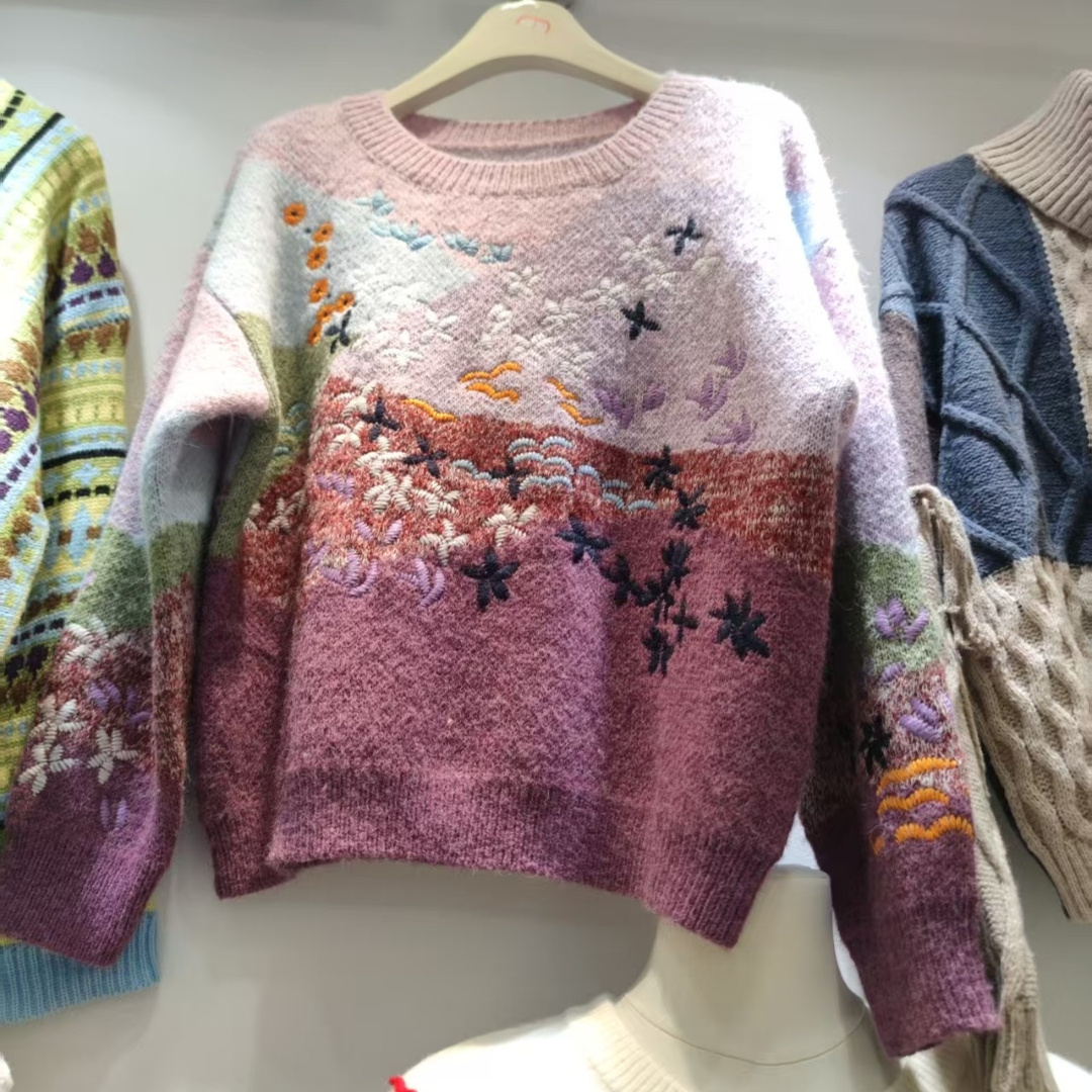 多巴胺复古刺绣重磅毛衣针织衫