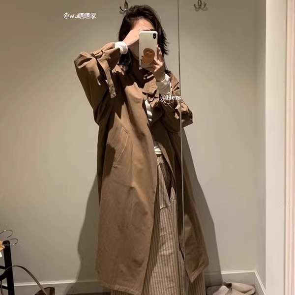 卡其色风衣女中长款秋季茧型气质休闲大码立领氛围感外套廓形大衣